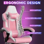 Gaming Chair, Ergonomic Gaming Chair with Footrest and Lumbar Support, Computer Chairs, Height Adjustable Computer Racing Gamer Chairs for Gaming or Office, Pink White - Image 4