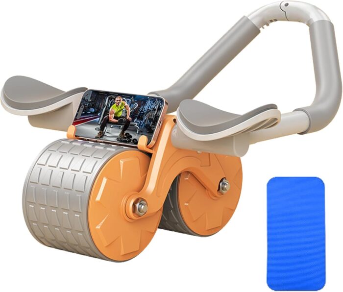 Automatic Rebound Ab Abdominal Exercise Roller Wheel – Core Strength Trainer, Ab Workout Equipment, Gym Home Fitness Equipment, Mute Roller, Dual Wheel Design, with Knee Mat for Abs, Core Workouts