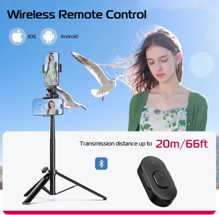 ULANZI MT-70 Extendable Tripod, 63" Selfie Stick Vlog Tripod Stand with 2 Phone Clips, 360 Rotate Dual Camera Holder for iPhone, Sony, Canon, GoPro, Lightweight for Travel, Black - Image 5