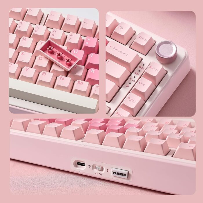 YUNZII B75 PRO Wireless Mechanical Keyboard,75% Gaming Keyboard Gasket Hot Swap Custom Keyboard with Knob,Pre-lubed Switches RGB,Bluetooth/Type-C/2.4G (Pink, Milk Switch) - Image 8