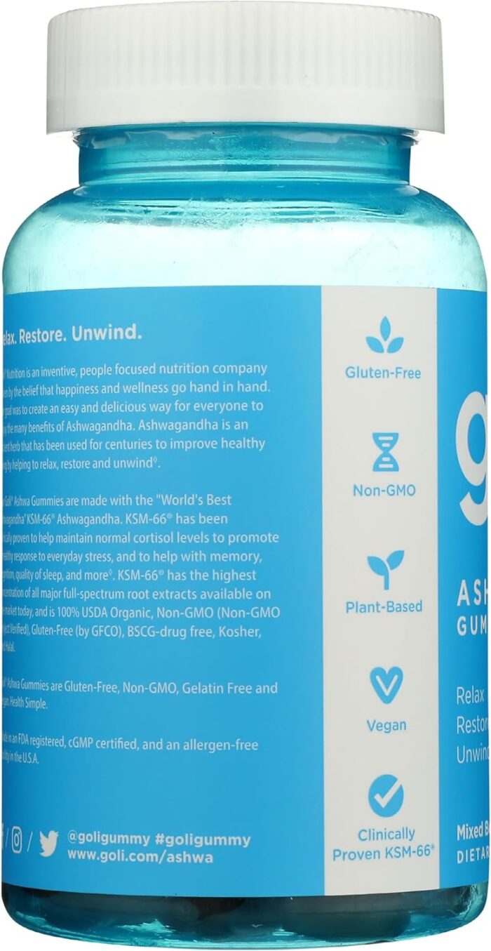Goli Nutrition Ashwagandha Gummies Mixed Berry Dietary Supplement, 60 Gummies جولي نيوترشن - علكات أشواغاندا بنكهة التوت المختلط - مكمل غذائي - Image 6
