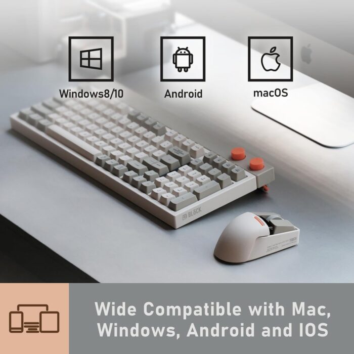 LOFREE Touch PBT Wireless Mouse with USB Receiver, Bluetooth, Wired Connection, Rechargeable, 4000 DPI with OLED Screen Compatible with Glass Surface for Mac Windows PC Notebook/Block Retro Light Gray - Image 6