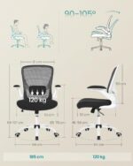 SONGMICS Ergonomic Canvas Office Chair, Armchair, Padded Lumbar Support, Rocker Mechanism, 53 cm Wide Seat, Folding Armrests, Black and White OBN37WT - Image 3