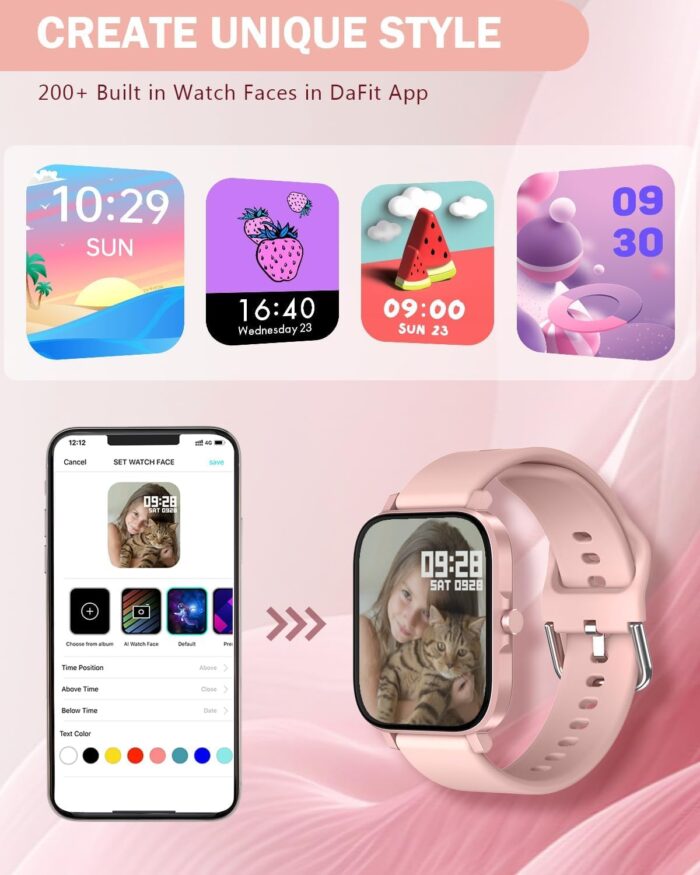 Smart Watch for Women, 1.83" Touch Screen Fitness Tracker Watch with SpO2/Heart Rate/Sleep/Stress Monitor, IP68 Step Counter Watch, 120+ Sports Modes, Compatible with Android iOS (Pink) - Image 6