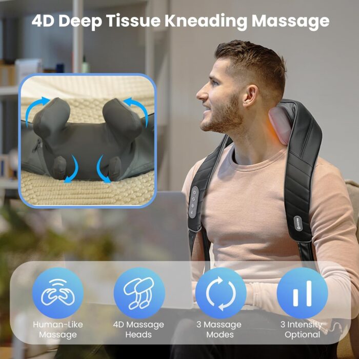 Comfier Shiatsu Neck & Shoulder Massager Wireless 4D-Rotation Neck Massage with Heating and Vibration, Electric Massage Device for Office Home, Gift Mom Dad - Image 4