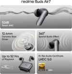 realme Buds Air 7 | 52dB ANC | Hi-Res LHDC 5.0 | 12.4mm Deep Bass Driver | 360° Spatial Audio | 52H Playtime | 6-Mic ENC | Bluetooth 5.4 | IP55 | Fast Charging (Slate Grey) - Image 4