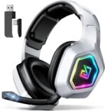 Garlo Wireless Gaming Headset with 7.1 Surround Sound & 60H+ Hrs, 2.4GHz/Wired/Bluetooth Gaming Headphones with USB and Type-c, RGB Over Ear Headphones for Pc, Ps4, Ps5, Switch, Laptop, Mobile, Mac