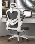 Ergonomic Office Chair, Adjustable Lumbar Support & Headrest & 35° Recline Executive Chair, Breathable Comfortable Swivel Mesh Gaming Chair for Home, Office and Study (White)