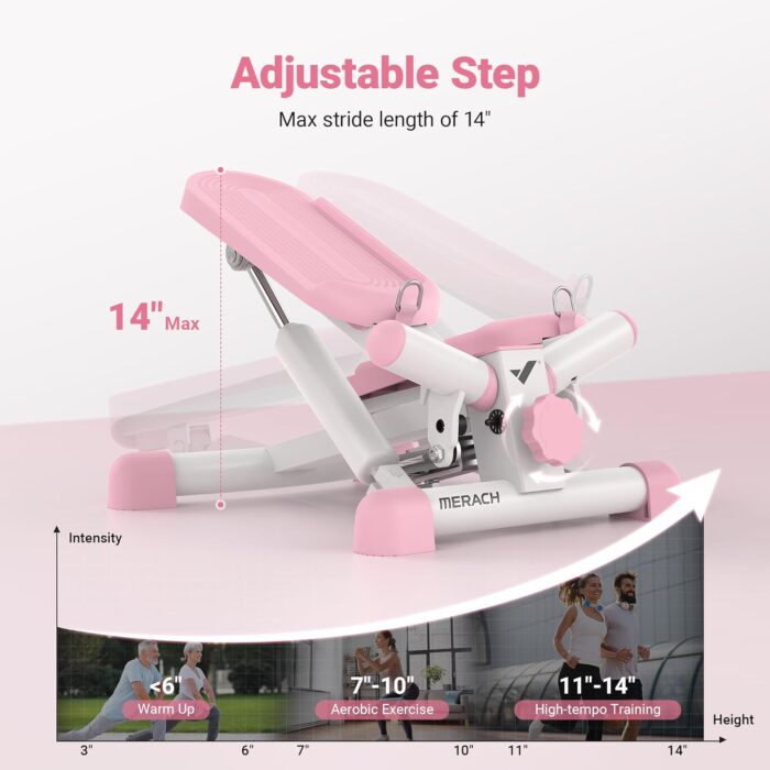 MERACH 2-in-1 Mini Stepper for Home Exercise Step, Mini Stepper 150kg with LCD Monitor, Up-Down Swing Stepper with Power Ropes for Leg/Arm/Butt Training Stairmaster Exercise&Fitness Equipment - Image 5