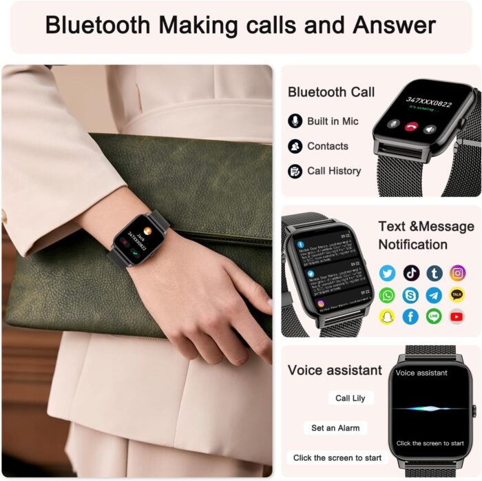 Boquaw Smart Watch for Men Fitness Tracker: Waterproof Smart Watches for Women Digital Mens Watches Make/Answer Call Running Smartwatch Android Phone iPhone Samsung Compatible Heart Rate Monitor - Image 2