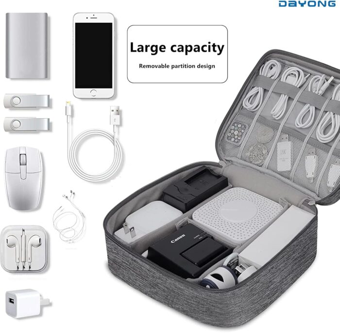 DAYONG Cable Organizer Bag, Electronic Accessories Bag, Portable Digital Storage Bag, Travel Gadgets Storage Case, Cable Organizer Bag Gadget Carry Bag for Hard Drives, Cables, Power, USB(Grey) - Image 4