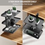 TERRIFI Desktop or Under Desk 3-Tier Shelving Unit, Clamp-On Shelf Organizer with Adjustable Metal Storage Tray and Headphone Stand, No Drilling Anti-Slip Desk Storage Shelf - Image 4