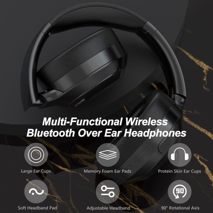 Hybrid Active Noise Cancelling Headphones, Bluetooth 5.4 Headset, Wireless Headphones, ANC Button, 60H Playtime, 35dB Noise Reduce, Hi-Fi Audio Sound, CVC 8.0 Mic, USB-C Charge, Protein Skin Ear Cups - Image 6