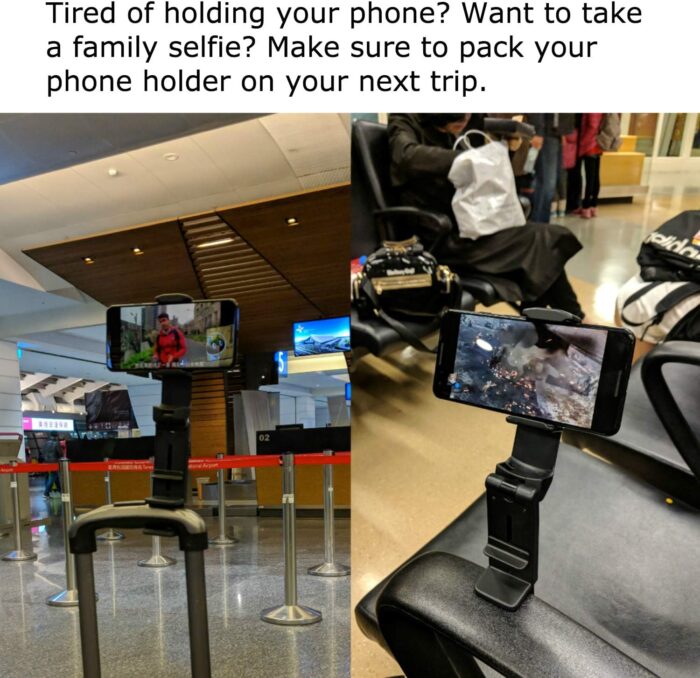 Universal Airplane in Flight Phone Mount. Handsfree Phone Holder for Desk with Multi-Directional Dual 360 Degree Rotation. Pocket Size Travel Essential Accessory for Flying. US Patented and Protected. - Image 5