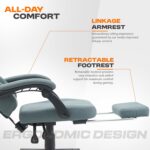 DROGO Premium Ergonomic Gaming Chair, Video Game Chair with Linkage Armrest, Footrest & Adjustable Computer Chair/Home & Office Chair with Fabric Material, Head & Lumbar Pillow with Recline (Grey) - Image 6