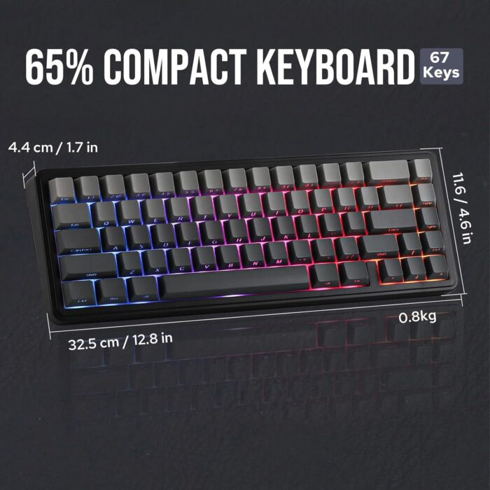 EPOMAKER x Aula F65 65% Wireless Mechanical Keyboard, Hot Swappable Gasket Custom Gaming Keyboard with Five-Layer Padding, RGB Backlit, Bluetooth/2.4GHz/USB-C (Black, Graywood V3 Switch) - Image 7