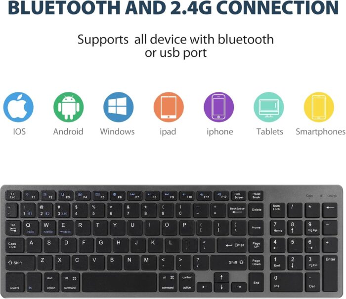 Wireless Keyboard and Mouse Combo-Bluetooth & 2.4G Connection,Silent and Ultra-thin Design,Stylish Metallic Look,Compatible Android/iOS/Windows,Keyboard and Mouse Set for Office Home (36.6X11.9) - Image 2