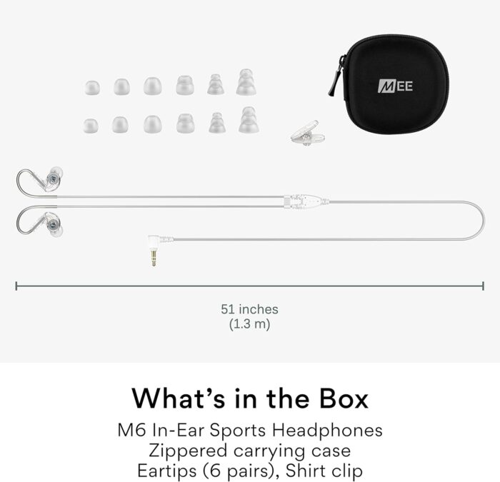 MEE audio M6 Sweatproof Sports Wired In Ear Headphones Corded Earphones Earbuds with 3.5mm Plug and Memory Wire Earhooks Clear, Earphone-M6CL-MEE, M6-CL, 48 Inches - Image 5