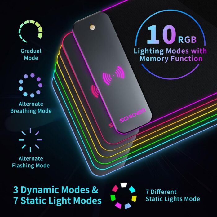 HYRAINBOW Gaming Mouse Pad with Wireless Charging, Large Mouse Pad with LED Light, Keyboard Pad with Non-Slip Rubber Base,Waterproof Desk Pad for Home Office Décor - Image 3