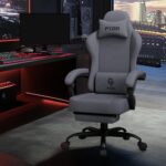 PZDO Ergonomic Gamer Chair Gaming Chair for Adults, Gaming Chair with footrest, Technical Fabric Office Chairs with Lumbar Support Height Adjustable, Teens, Gift, 150kg, Grey - Image 2
