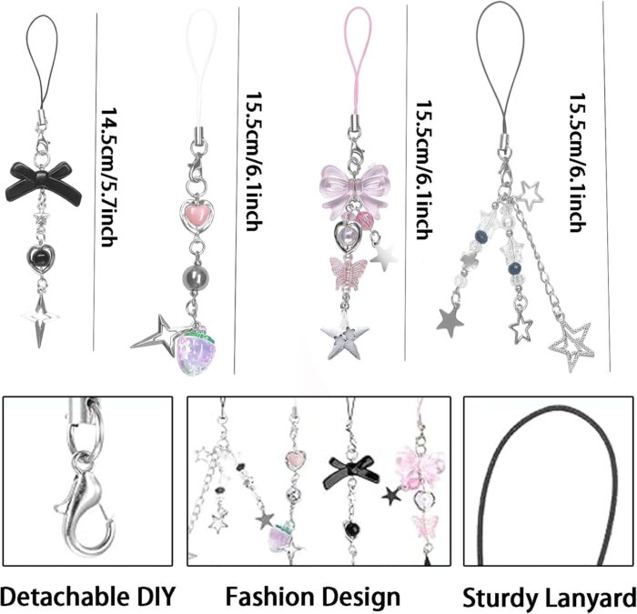 Duomama Cute Phone Charms Set - Strawberry, Butterfly, Star, Pink Aesthetic Accessories for Phone, Bag, Keychain,Camera - Decorate in Style - Image 7