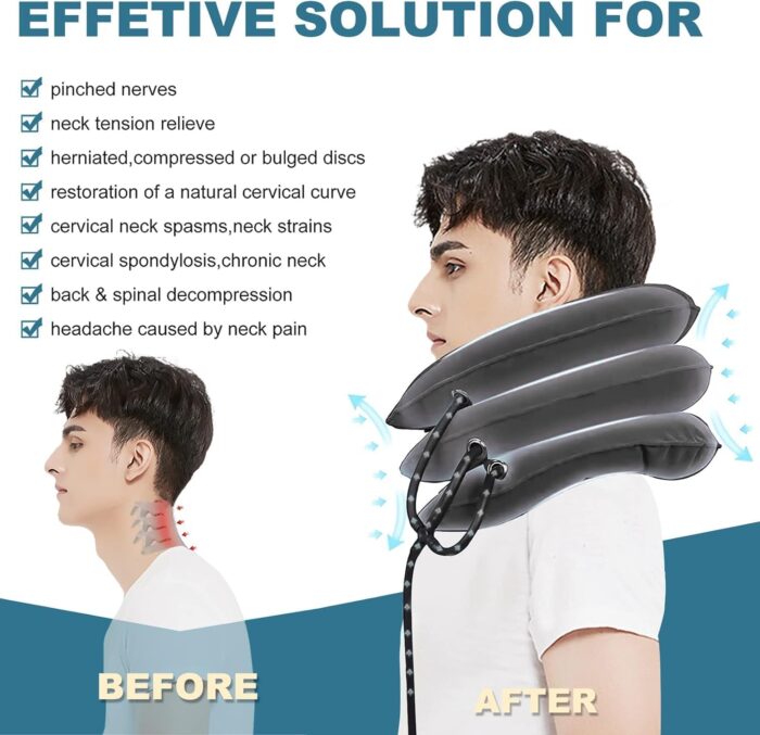 Pogcay Neck Stretcher, Neck Traction Device, Cervical Traction Device for Neck Pain Relief, Neck Brace Adjustable Inflatable Neck Stretcher, Neck Decompression Devices Home Use (Gray) - Image 4