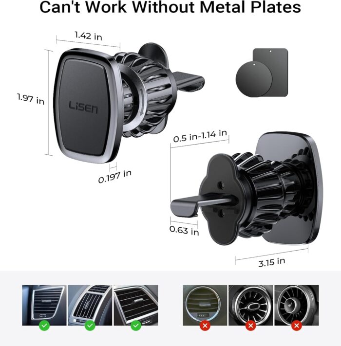 LISEN 2 Pack Magnetic Car Phone Holder Car Mobile Phone Holder Hands-Free Vent 6 Metal Plates Fit All iPhone 16/15/14/13/12 Pro Max Plus, Samsung Galaxy S25 Ultra S24 - Image 6