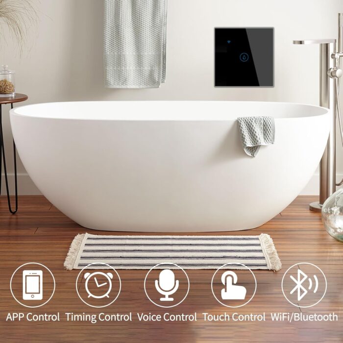 Yuhestdy 20A Smart WiFi/Bluetooth Water Heater Switch, Smart Boiler Touch Switch, Voice Control, APP Remote Control, Compatible with Alexa and Google Home, Neutral Wire Required (Black, 20Amps) - Image 2
