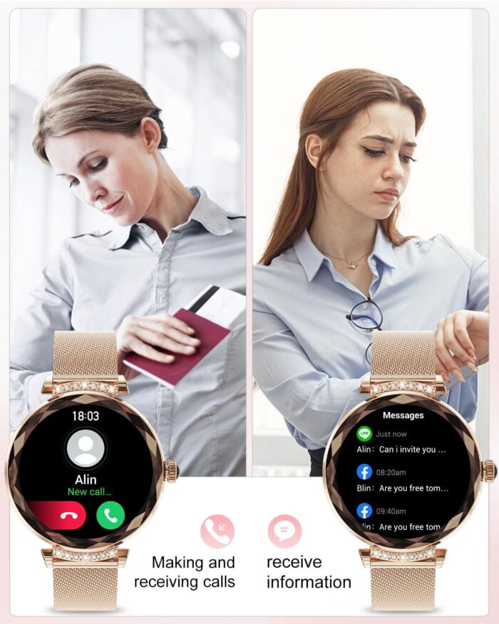 Smart Watches for Women(Answer/Make Call), 1.19" AMOED Smartwatch for Android iPhone,Fitness Tracker with 100+ Sport Modes, IP68 Waterproof, Heart Rate/Sleep/Spo2 Monitor, Activity Tracker Rose Gold - Image 2