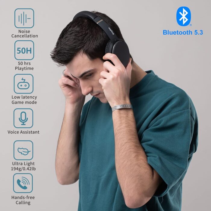 Srhythm NC25 Active Noise Cancelling Headphones Bluetooth 5.3, ANC Stereo Headset Over-Ear with Hi-Fi,Mic,50H Playtime,Voice Assistant,Low Latency Game Mode - Image 2