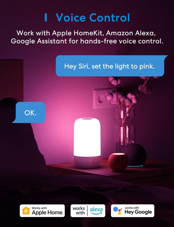 meross Smart Lamp, Wi-Fi Table Lamp Compatible with Apple HomeKit Alexa Google Home, Bedside Touch Lamp RGBWW Colour Voice Remote app Control (2.4GHz Wi-Fi Only), 1 Count (Pack of 1) - Image 3