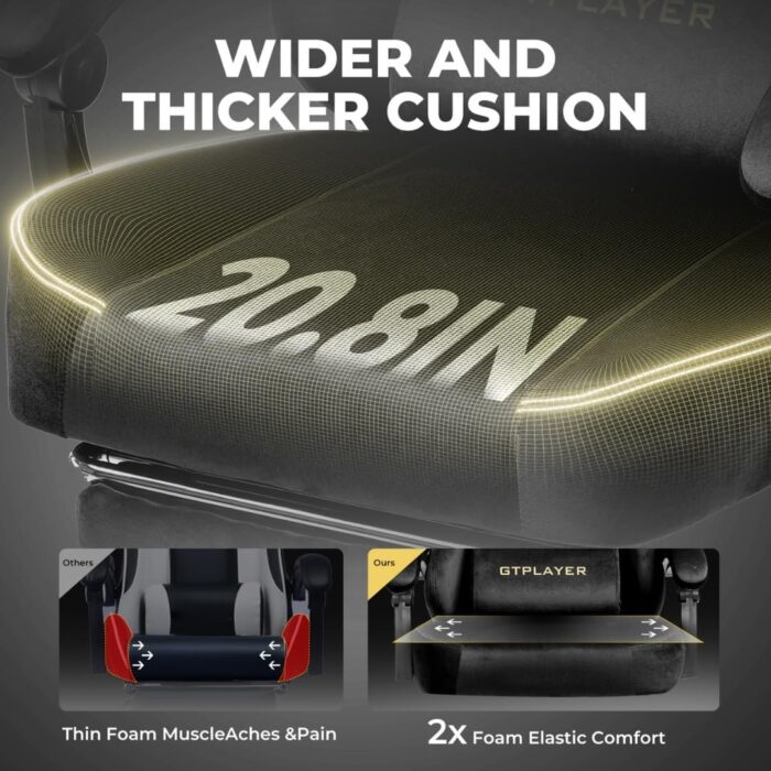 GTPLAYER Gaming Chair - Breathable Fabric with Pocket Spring Cushion and Linkage Armrests, High Back Ergonomic with Lumbar Support and Footrest (Velvet Black) - Image 7