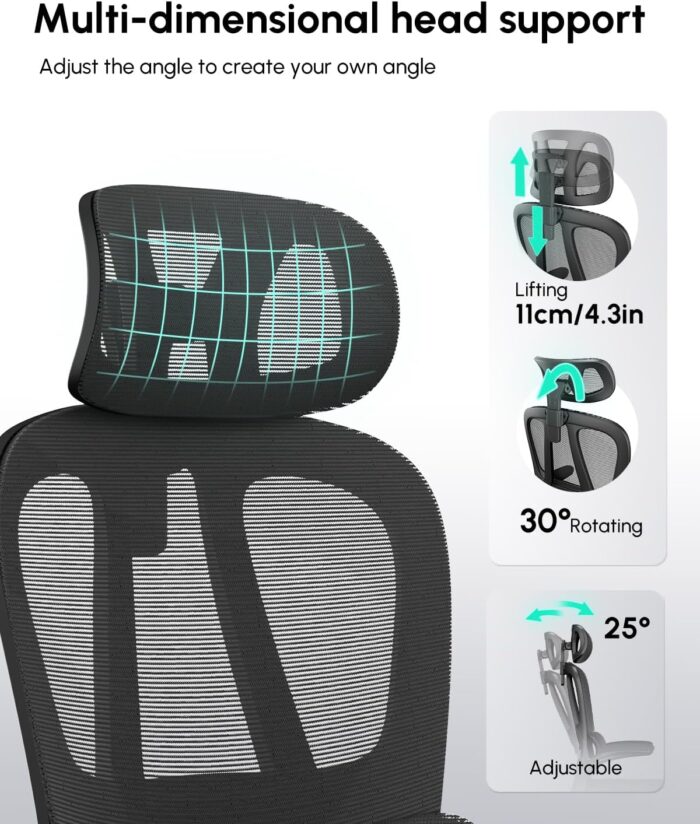 Submi Office Chair Ergonomic Office Chair with Flip-up Armrest & Headreat, Mesh Computer Chairs for Adult and Teens, Height Adjustable Home PC Work Chair with Lumbar Support, 350lbs, Black - Image 7