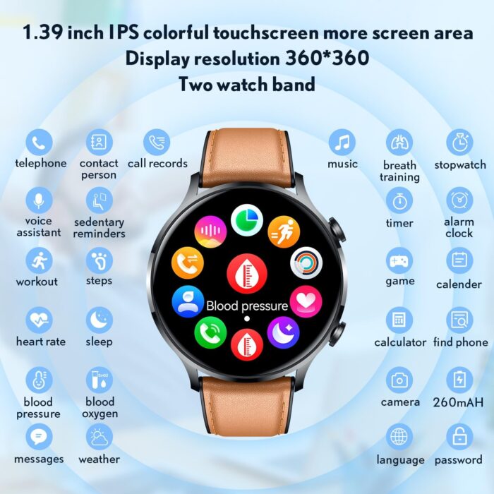 Smartwatch, Fitness Watch, Bluetooth Calling - 1.39 inch Men's Smartwatch with Heart Rate Oxygen Blood Pressure, Sleep Monitor, 114 Sports Modes, Pedometer, Activity Tracker, Compatible with Android - Image 2