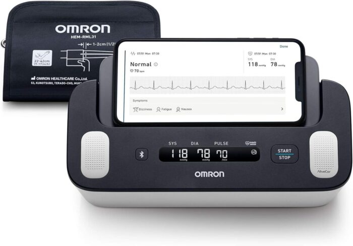 OMRON Complete Smart Home Blood Pressure Monitor and ECG for Hypertension Monitoring and AFib screening at Home – Now with 1 Year Connect Premium Subscription for Free