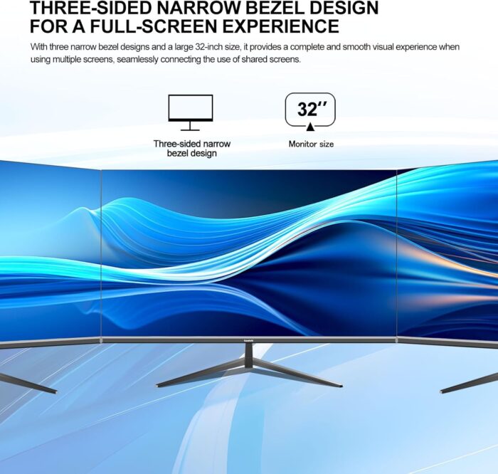 Gawfolk 32 Inch Monitor UHD 60Hz Gaming Monitor 4K(3840×2160) Ultra-Thin Frameless Computer Display Screen 100% sRGB 300cd/m² Suitable for entertainment, office, video, and picture design - Image 5