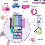 Solerconm Dumbbell Rack with 3-Tier Shelf, Yoga Mat Storage, Metal Home Gym Workout Equipment Storage Organizer with Hooks & Wheels (Black, 43 x 29 x 120 CM) - Image 7