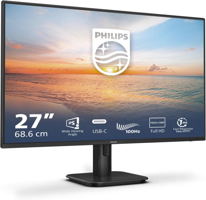 PHILIPS 27E1N1300A – 27 Inch FHD Monitor, 100Hz, IPS, 1ms, USB-C Power delivery, Speakers, LowBlue Mode, FlickerFree (1920 x 1080, 250 cd/m², HDMI 1.4 / USB-C)