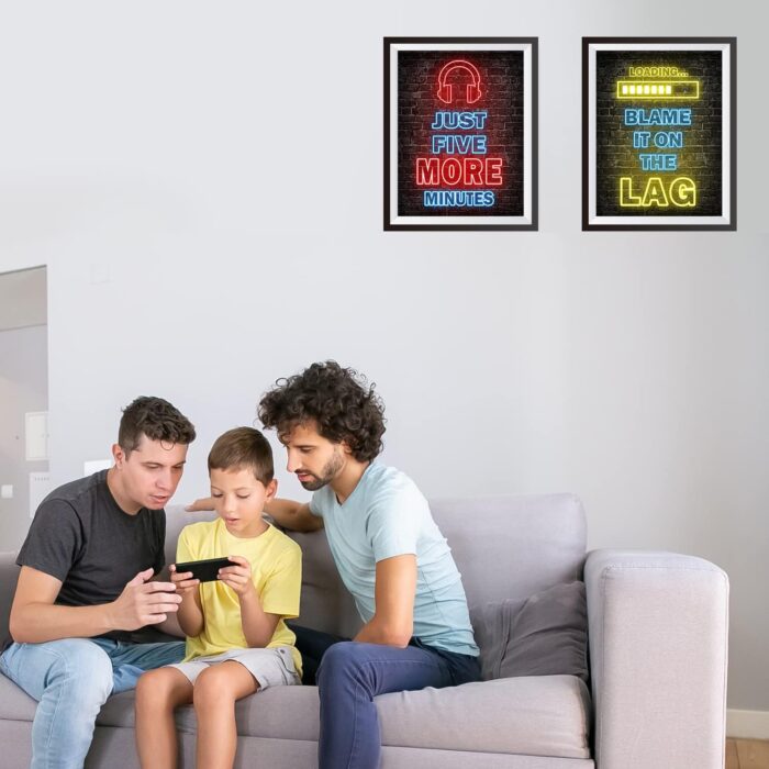 Simimi art Printed Neon Gaming Posters Set of 4 (8â€ X 10â€), Boys Room Decorations for Bedroom,Video Game Wall Art,Gamer, Teen boy bedroom, game room, No Frames - Image 2