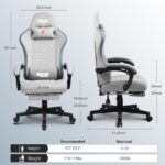 DROGO Throne Ergonomic Gaming Chair with Foot Rest, Armrest & Adjustable Seat | Computer Chair with Fabric, Head & Massager Lumbar Support Pillow | Home & Office Chair with Full Recline (Lite Grey) - Image 2