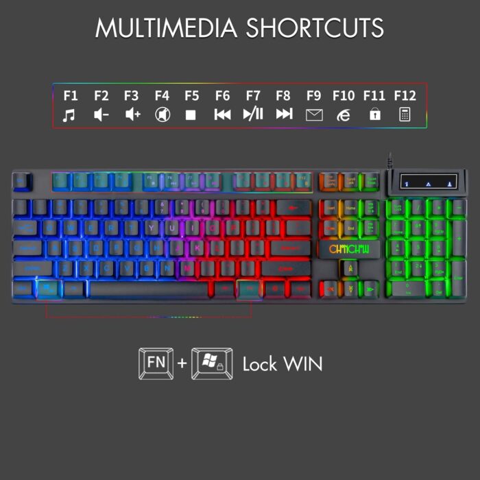 Keyboard and Mouse Gaming LED Wired Combo with 3600DPI 2 Side Button USB Mouse Rainbow Backlit Mechanical Feeling Button Compatible with PC Raspberry Pi Mac Xbox one ps4 (Black,local) - Image 2
