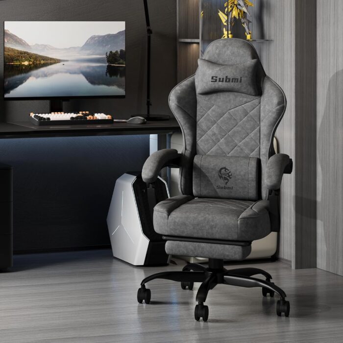 Submi Gaming Chairs, Ergonomic Gaming Chair with Footrest for Adults, Technology Fabric Computer Chair with Headrest and Lumbar Support, Reclining Chair PC Office Chair, High Back, 350 LBS, Black - Image 2
