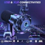 MAONO XLR/USB Dynamic Microphone Kit, RGB Podcast Mic with Software, Mute, Gain Knob, Volume Control, Boom Arm for Streaming, Gaming, Voice-Over, Recording-PD200XS Black - Image 2