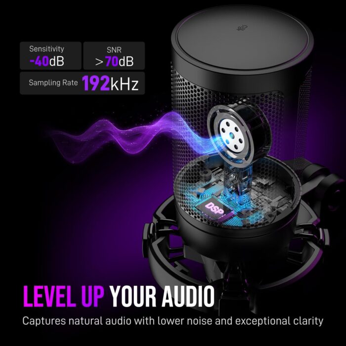 FIFINE Gaming PC USB Microphone, Podcast Condenser Mic with Boom Arm, Pop Filter, Mute Button for Streaming, Twitch, Online Chat, RGB Computer Mic for PC Gamer Youtuber-AmpliGame A6T - Image 3