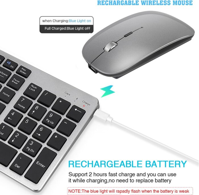 Wireless Keyboard and Mouse Combo-Bluetooth & 2.4G Connection,Silent and Ultra-thin Design,Stylish Metallic Look,Compatible Android/iOS/Windows,Keyboard and Mouse Set for Office Home (36.6X11.9) - Image 4