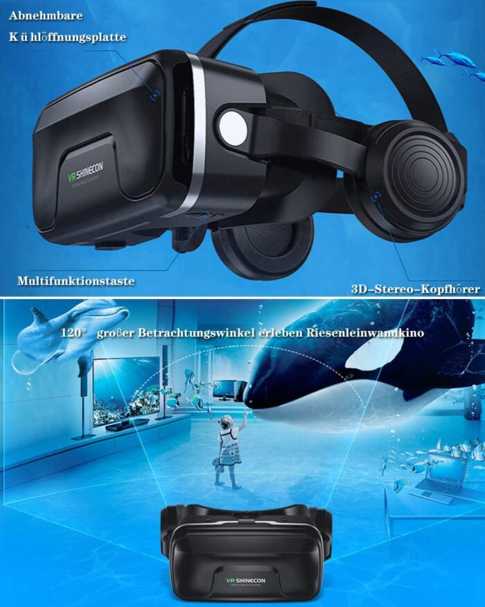 Azonee VR Glasses VR Headset Virtual Reality Glasses 3D with Bluetooth Remote Control Experience Games for Mobile Phone for Android/iOS 5.5-7.2 Inch Mobile Phones Children Adults Gift - Image 2