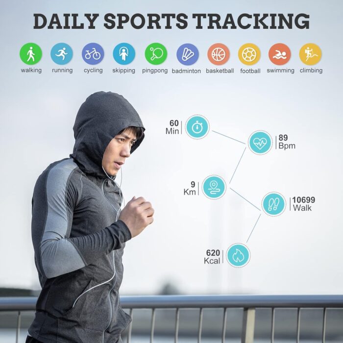 FILIEKEU 1.3in Full Touch Screen IP67 Waterproof Stainless Steel Men's Activity Fitness Tracker Smartwatch - Image 4