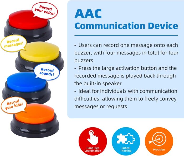 4 Pack Portable AAC Communication Devices for Autism Individuals with Communication Difficulties, Communication Device for Nonverbal Kids, Voice Recording Buttons for Schools, Home, Treatment Courses - Image 5