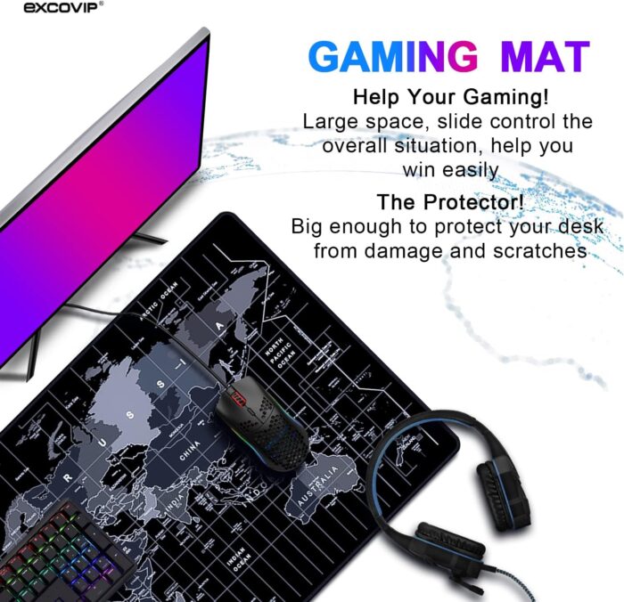 EXCOVIP Gaming Mouse Pad XXL,Anti-Skid 900x400mm Mouse Pads Extended Large Desk Pad World Map Keyboard Mousepad (Upgrade Version) 9640 - Image 5