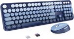 Nowlike Wireless Keyboard and Mouse Set, Full-Size Typewriter Keyboard with Retro Round Keycaps, Ergonomic Design, Compatible with Windows PCs, Ideal for Home and Office. (Blue)